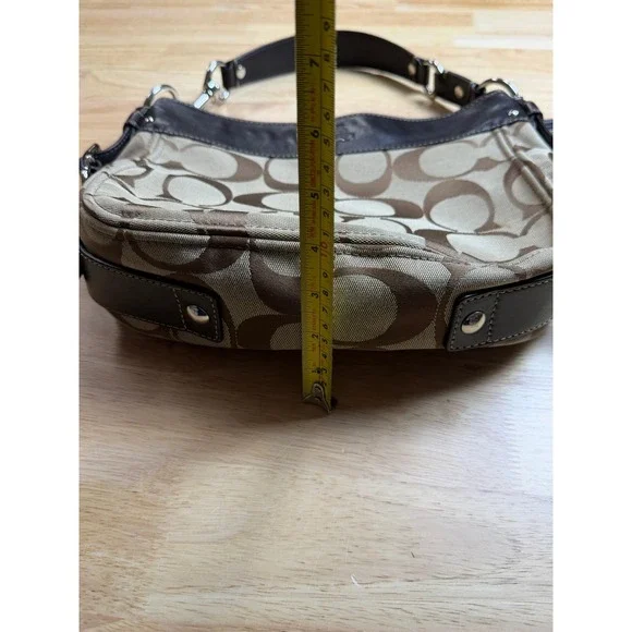 Coach Signature Jacquard Brown Leather Trim Hobo Shoulder Bag Monogram Canvas - Picture 7 of 16